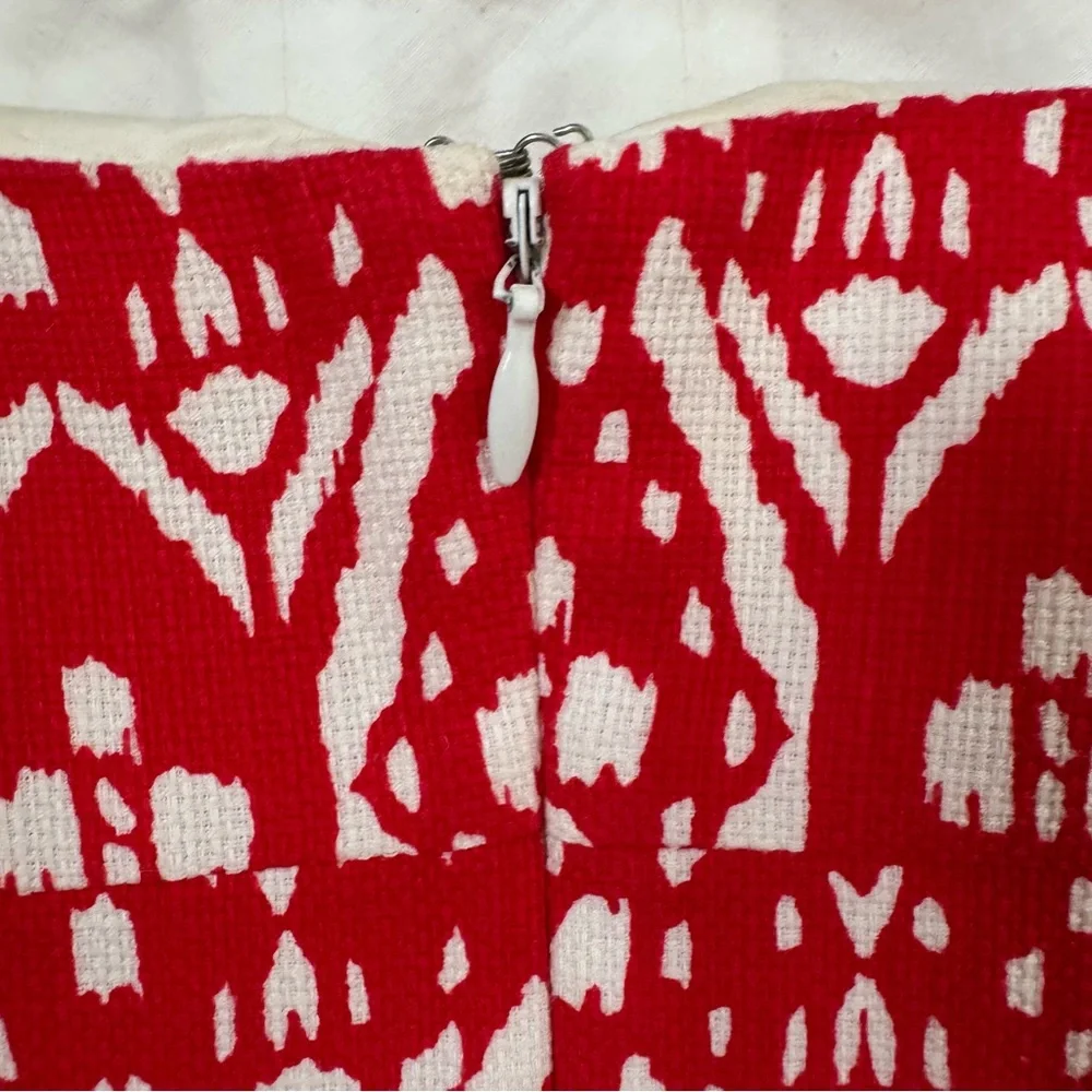 J. Crew Strapless Geometric Red and White Twee Feminine Midi Dress Size 4‎